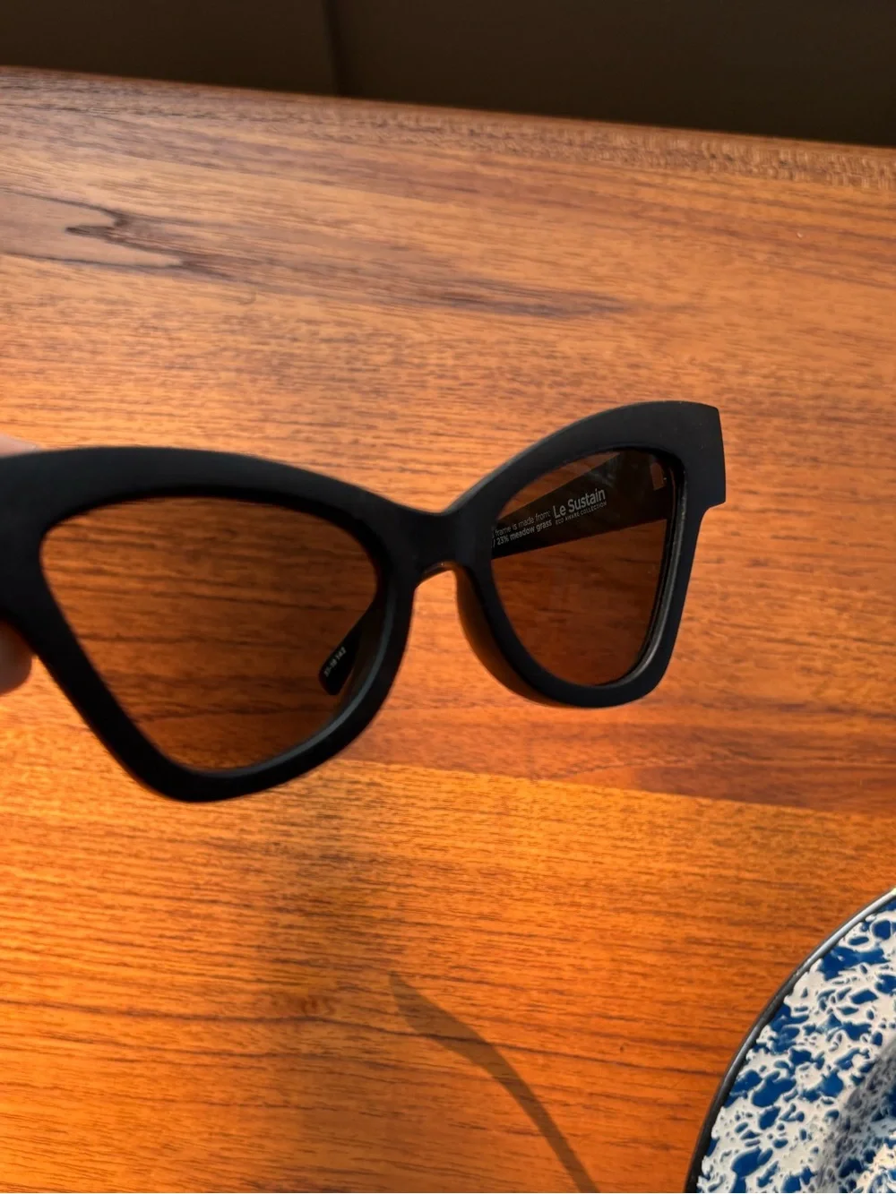 Le Specs Black Cat-Eye Sunglasses with Dark Green Lenses